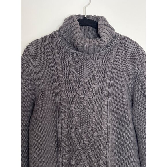 Eddie Bauer Cotton Blend Fishermans Cable Knit Turtle Neck Sweater Gray M‎ Tall - Picture 3 of 9